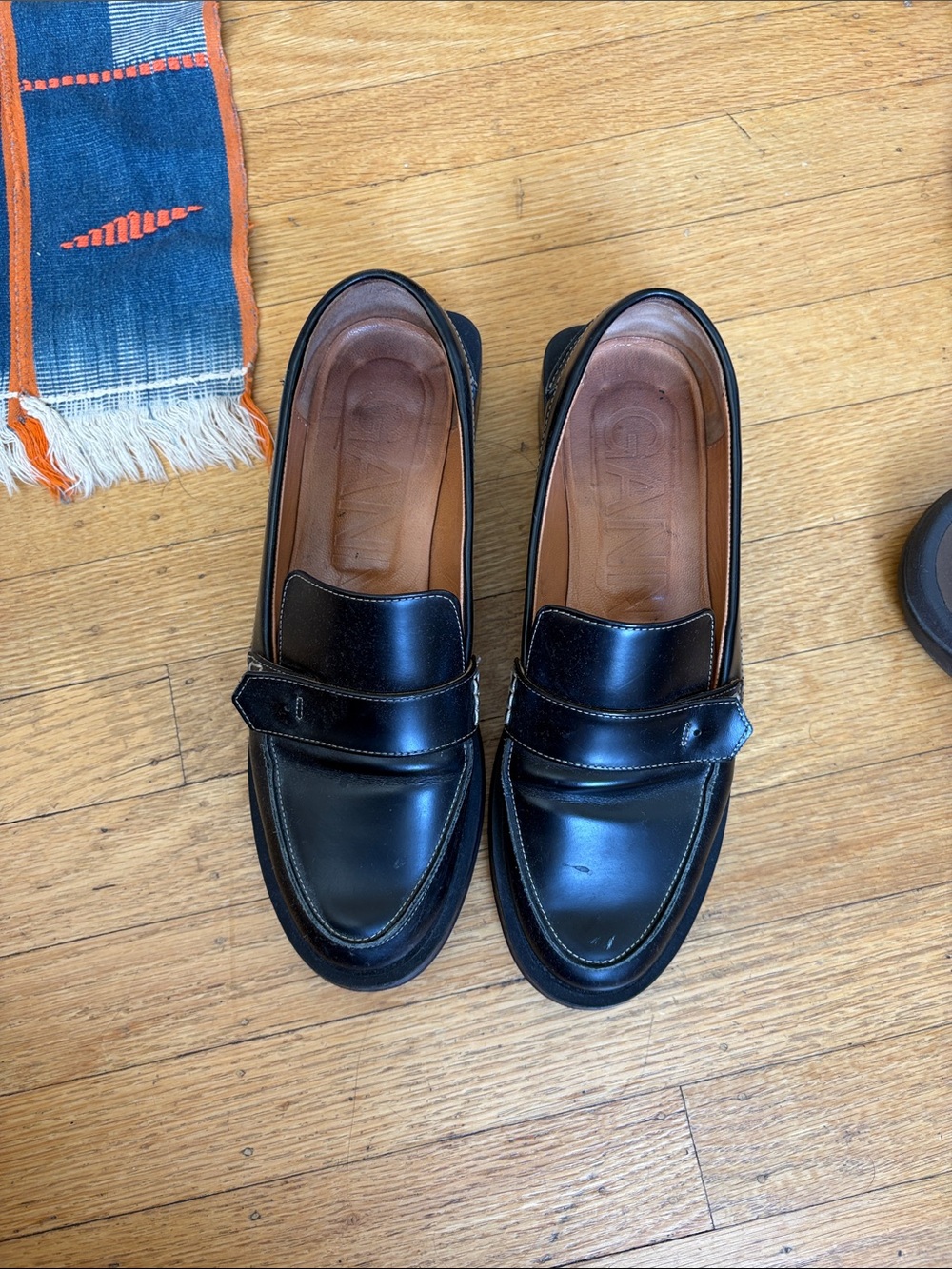 Women’s GANNI Black Leather Penny Loafers – Classic & Comfortable